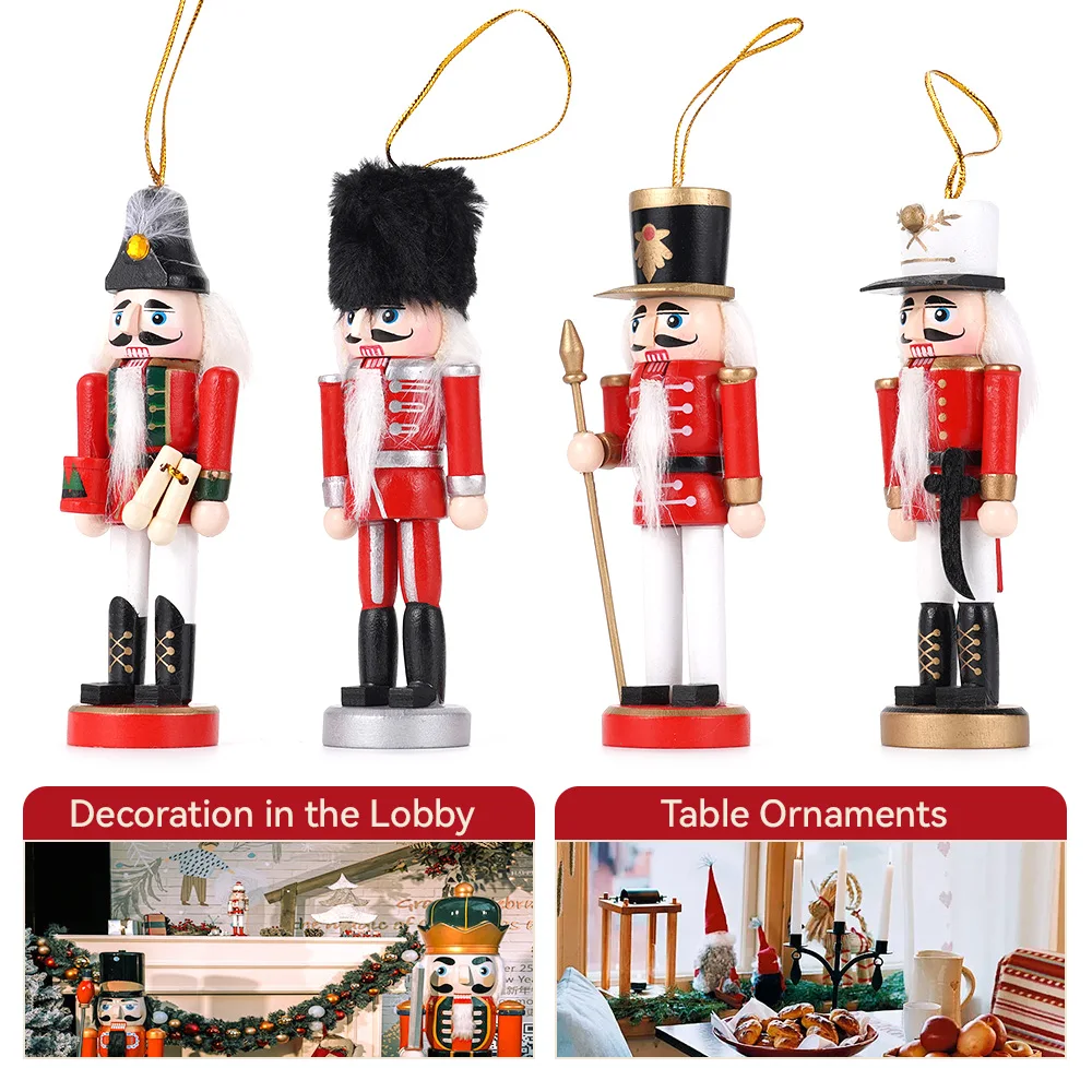 4pcs Nutcracker 12cm Nordic Soldier Nutcracker Wholesale Creative Home Furnishings Walnut Soldier Solid Wood Decoration Model