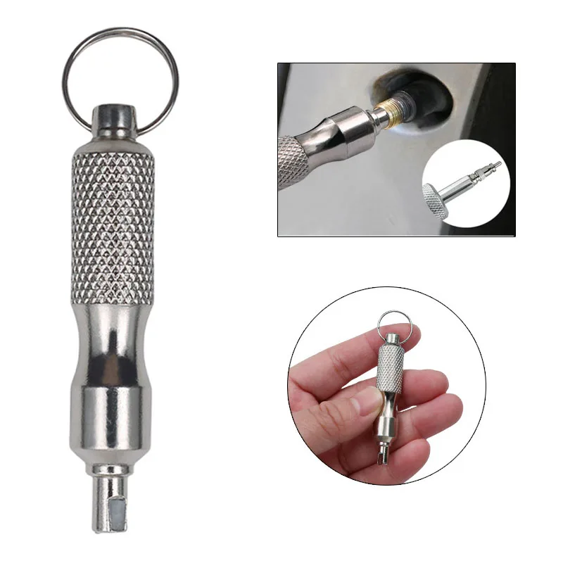 

Key Ring Tire Valve Wrench Universal Tire Repair Screwdriver Stainless Steel Antirust Tyre Valve Core Remover Tool with