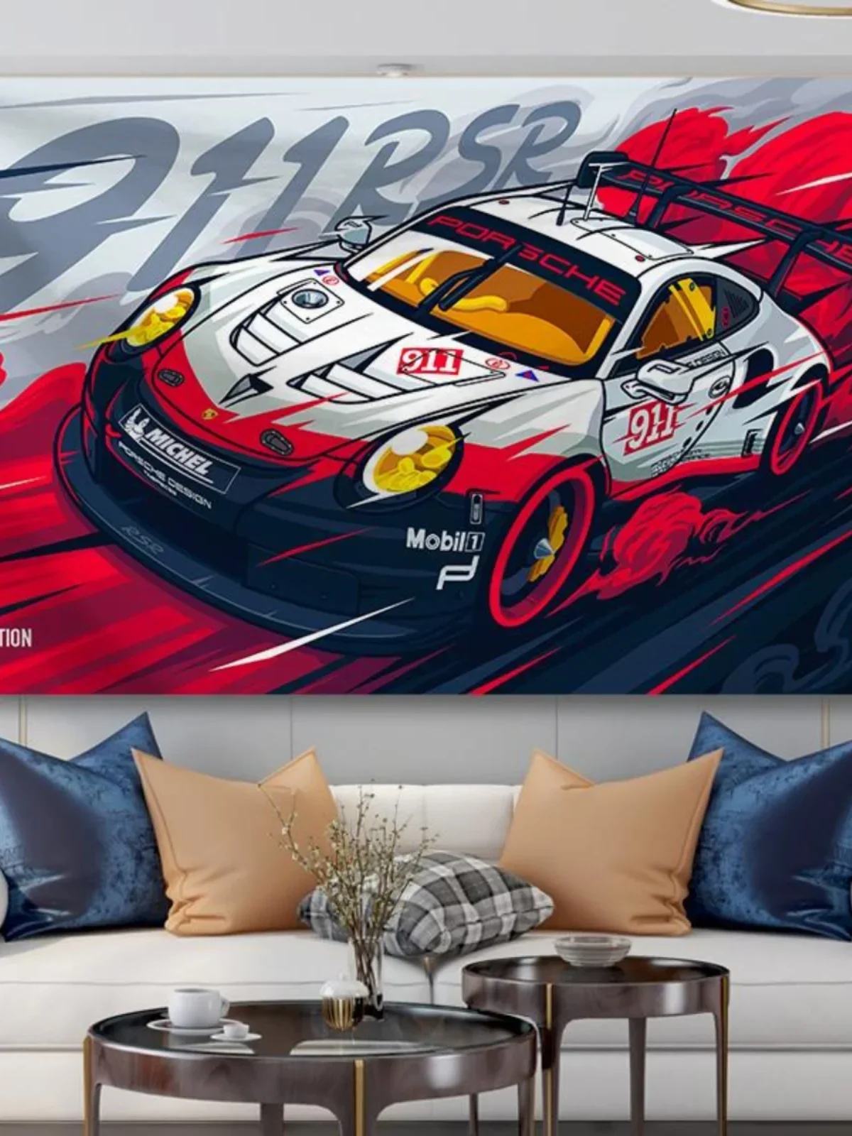 Sports Car Illustration Peripheral Poster Background Cloth GT-R 911 Decoration Room Tapestry Boy Room Decoration Hanging Cloth