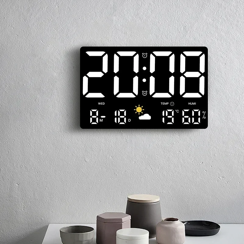 Rectangle LED Oversize Screen Alarm Clock Temperature Humidity Week Date Digital Display Wall Clock Days Countdown Timing Clocks