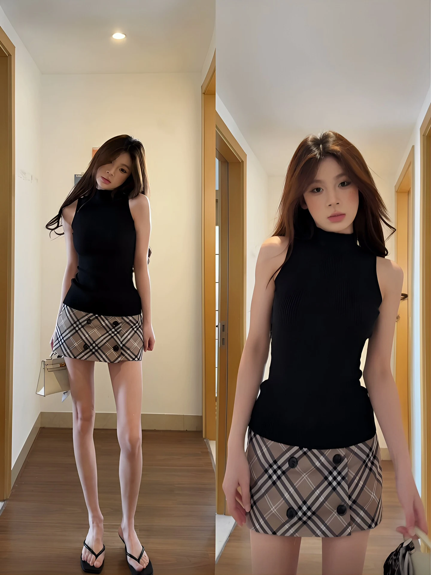 

Korean Style Women's Knitted Vest And Skirt Set High Collar Slim Fit Summer Outfit Short Skirt Wrap around Design
