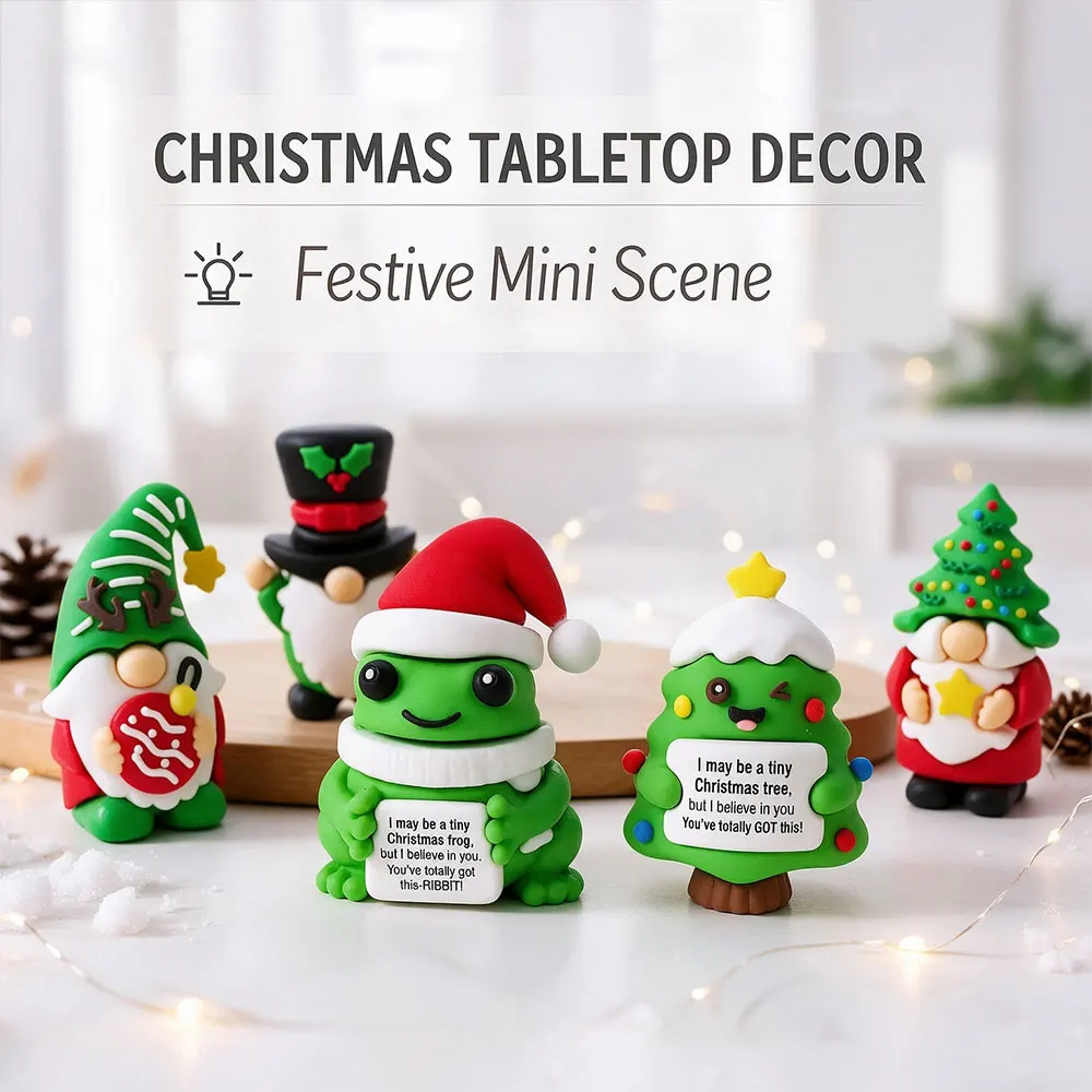 Christmas Mini Figurines Set Cute Frog Santa Tree Resin Desktop Decor Funny Xmas Encouragement Gift Winter Holiday Party Favors