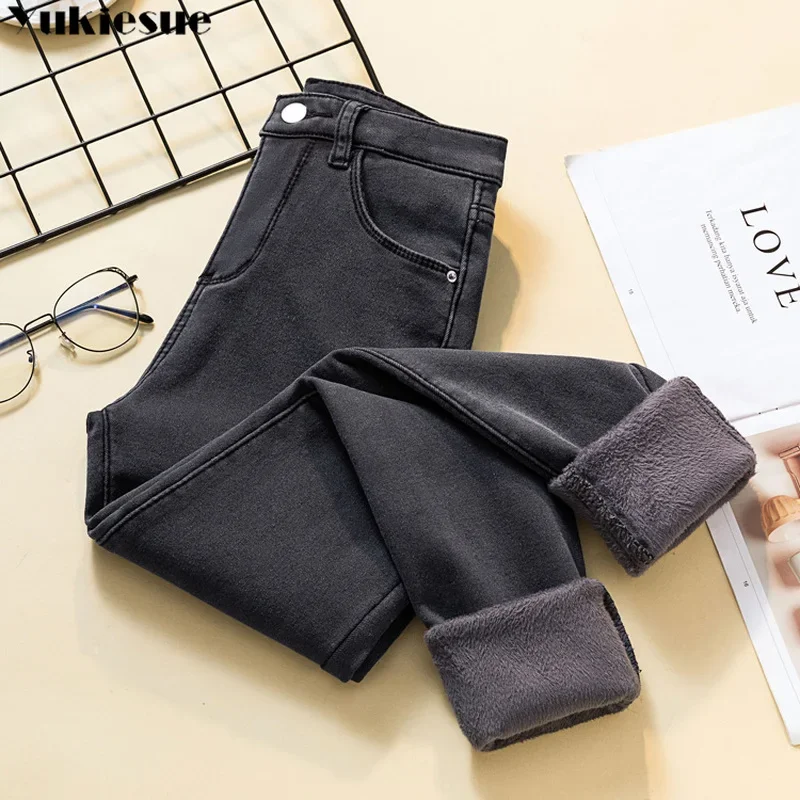 

Теплые джинсы с высокой талией для женщин, синие женские черные зимние джинсы, женские джинсовые брюки Jean Femme 2020, женские брюки, теплые брюки