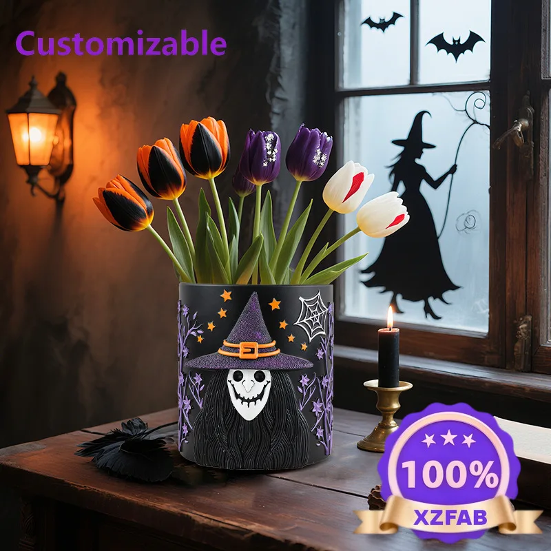 Factory Direct 2026 Halloween Witch Resin Flower Pot Creative Home Desktop Garden Potted Plant