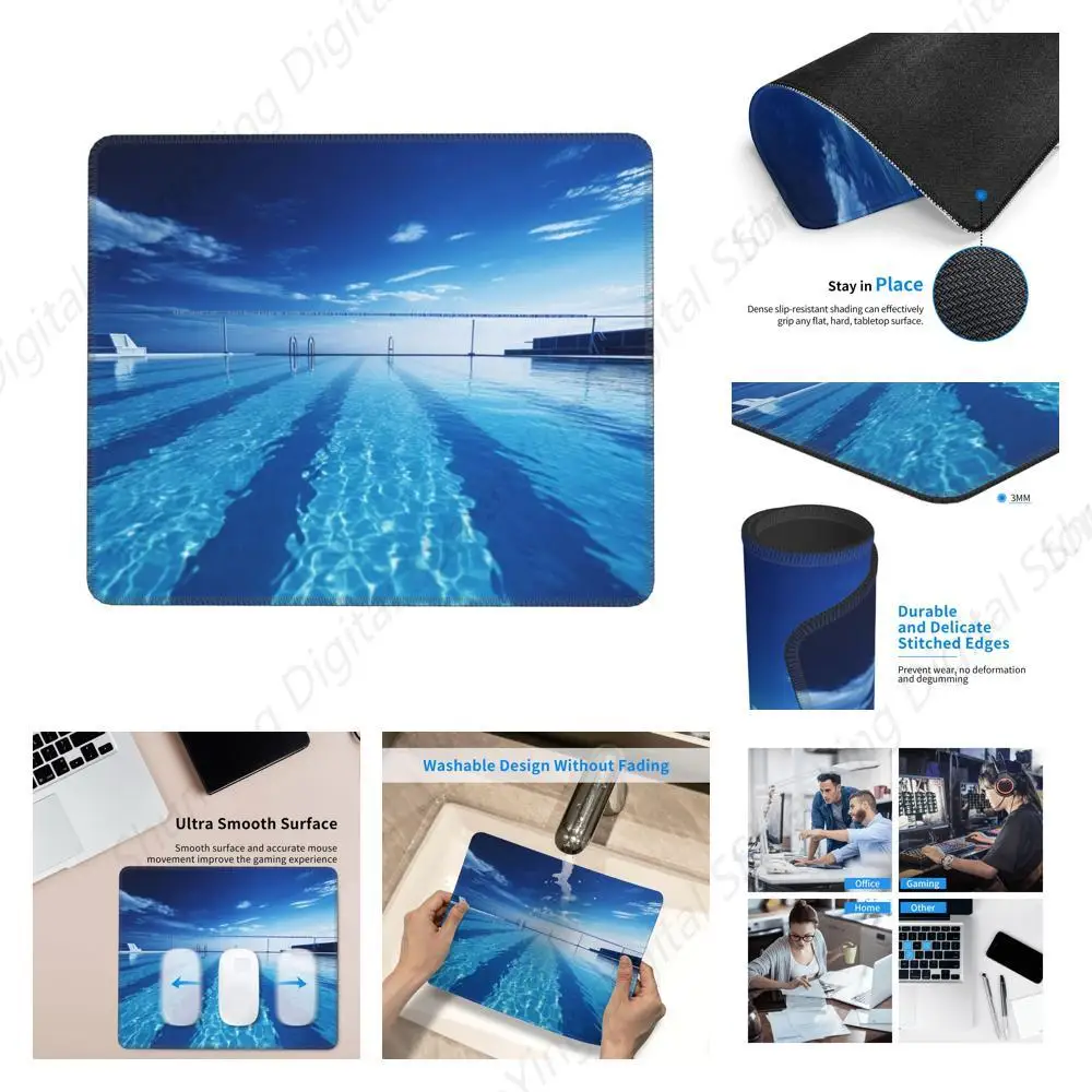 Anti Slip Rubber Base Mouse Pad Blue Swimming Pool Mouse Pad Suitable For Gaming Office Laptops 18*22cm