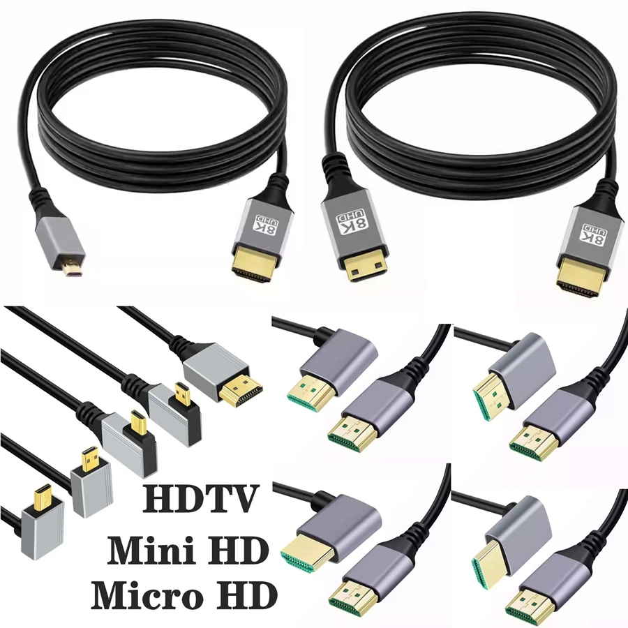 Micro HDMI-compatible to HDMI Cable 8K For GoPro Hero Raspberry Pi 4 Sony A6000 Nikon Yoga 3 Camera Raspberry Pi Mini HDMI Cord