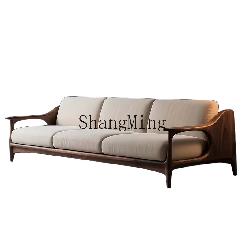 

ZYY living room solid wood sofa new Chinese throw pillow living room black walnut straight row