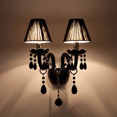 2026 Factory Direct Sell Crystal Wall Lamp Candle Led E14 Bulbs Black With/without Fabric Lampshade 1/2 Head