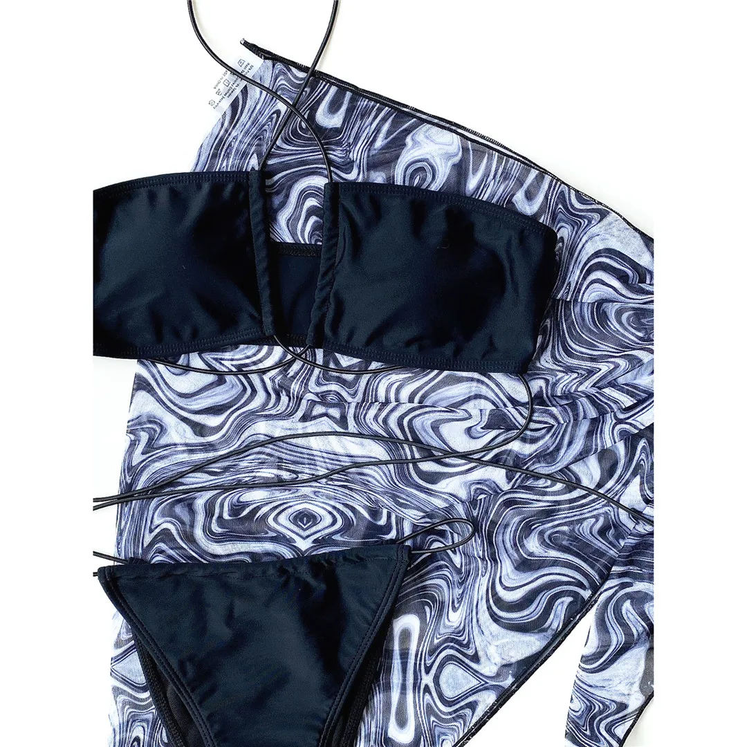 3-teiliges Set mit Sarong, Mikro-String-Bikini, Neckholder-Bikini, Damen-Badeanzug, Damen-Bademode, dreiteiliges Bikini-Set, Badebekleidung, Badeanzug, Modell V3111. – Detail 17
