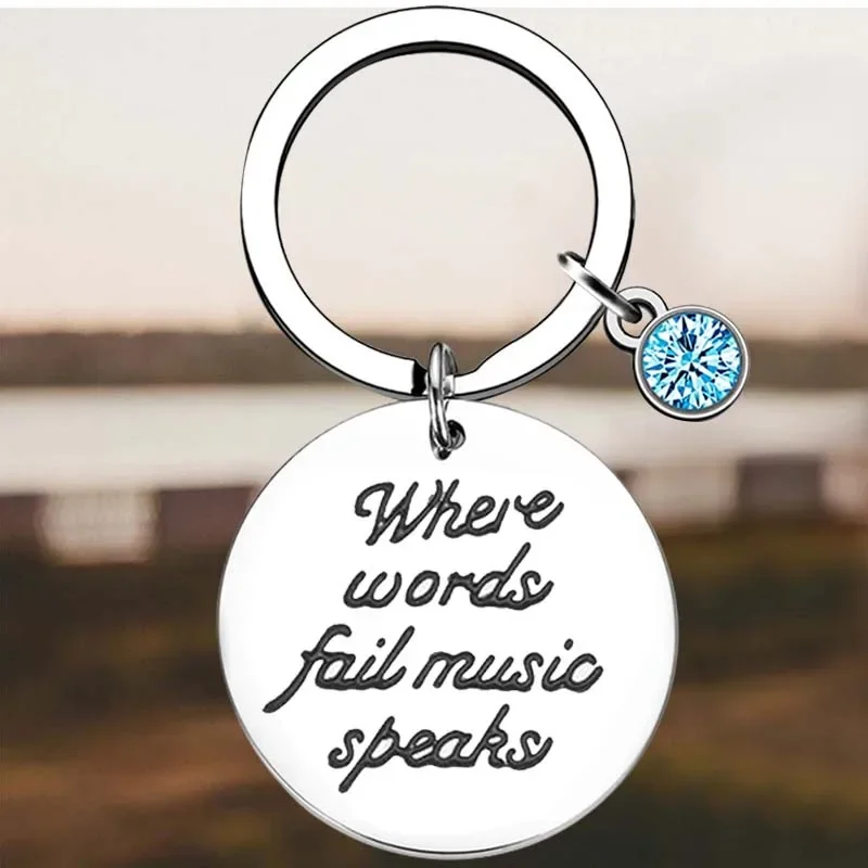 New Music Key Chain Ring Where Words Fail Music Speaks keychains pendant  Note-Music Lover gift