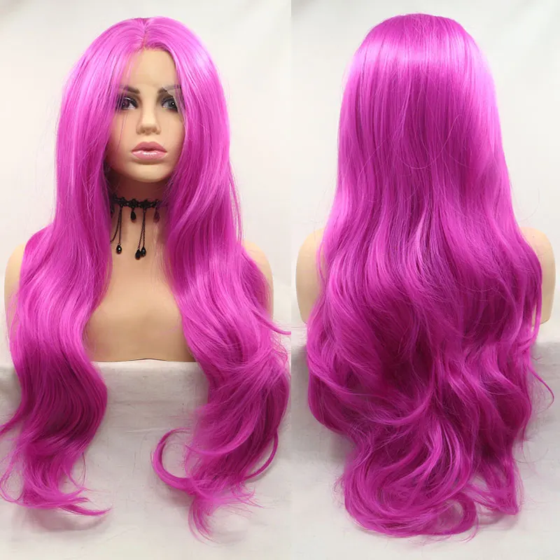 

Rose Purple Body Wave Hair Synthetic 13x4 Lace Front Wigs High Quality Heat Resistant Fiber Hair Middle Parting For White Women