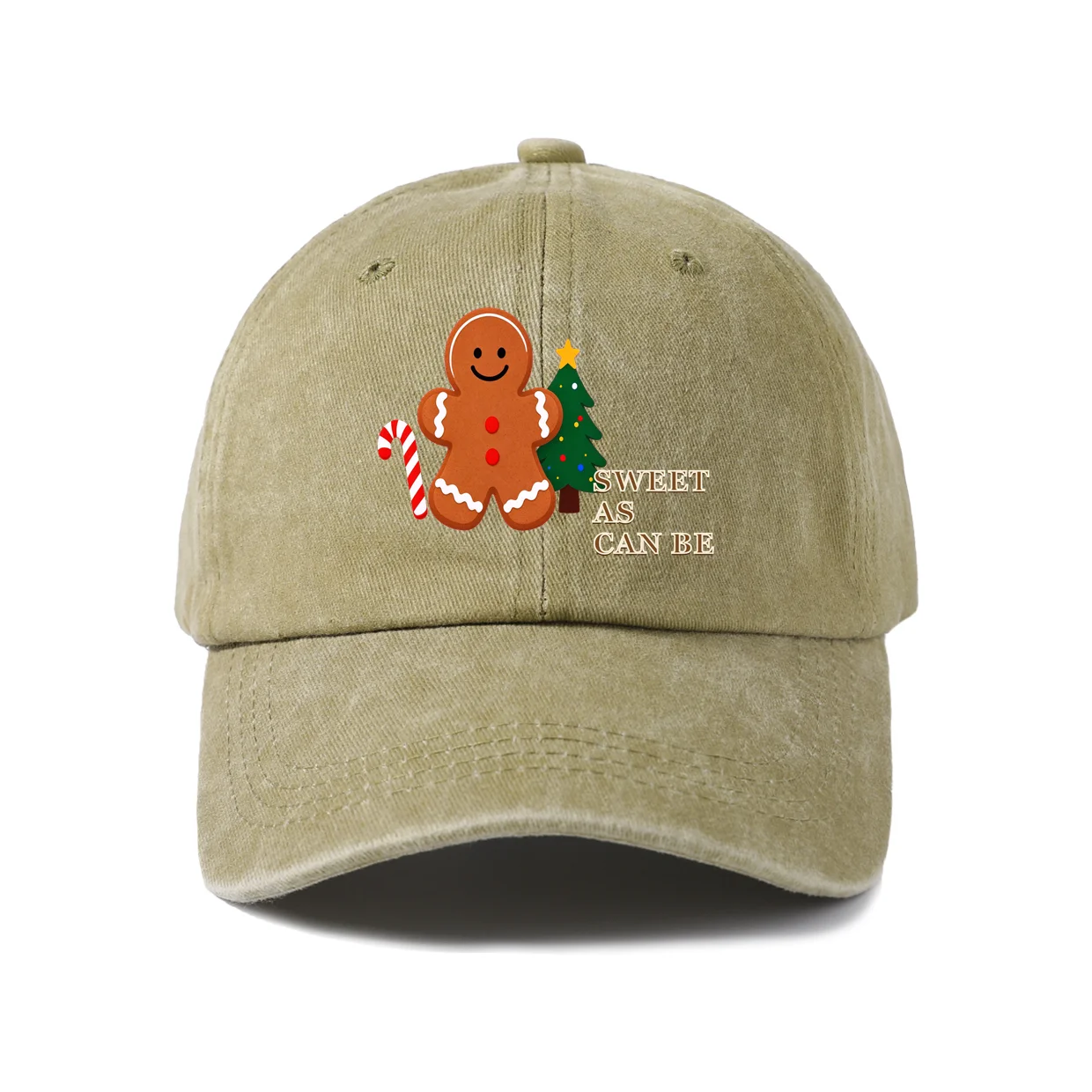 Sweet As Can Be Gingerbread Graphic Vintage Washed Baseball Cap, Adjustable Unisex Dad Hat, Casual Gift