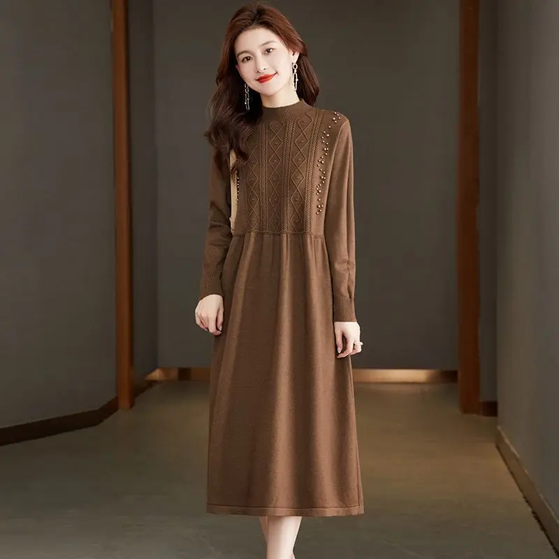 Temperament New Knitwear Pull Winter Clothes Woman Spring Autumn Woolen Sweater Dress Knit Middle Aged Mother Pullovers Jumper