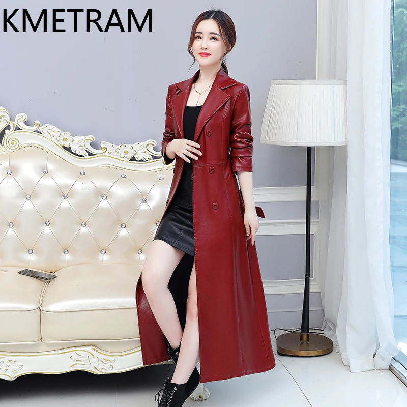 KMETRAM Sheepskin Genuine Leather Women Spring and Autumn Trench Coat Tailored Collar Qualities Slim Fit Casaco Feminino Inverno