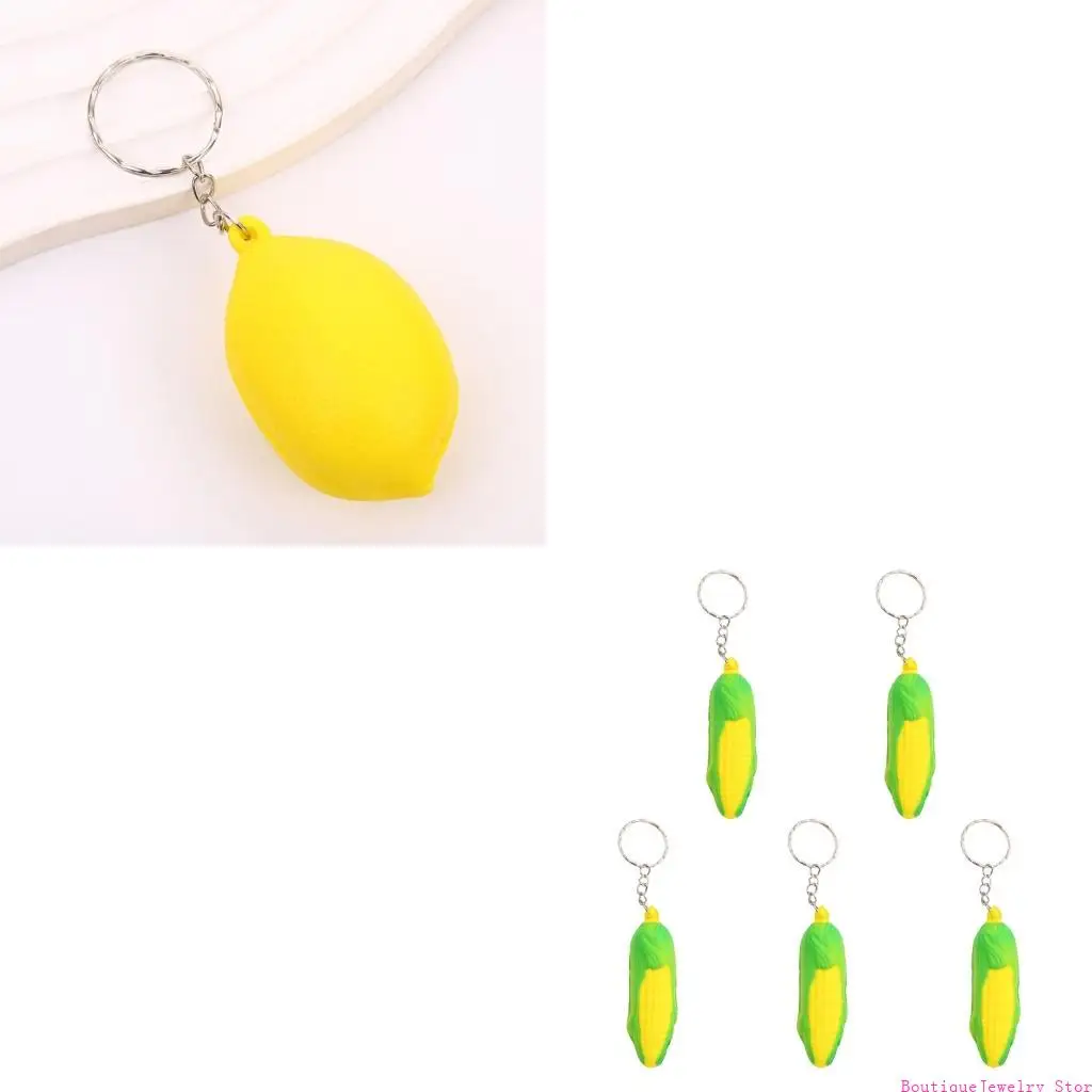E1PE 5xPlayful Bubble Fruit Keychain Set Soft PU Fidgety Toy Anxiety Relief Accessory