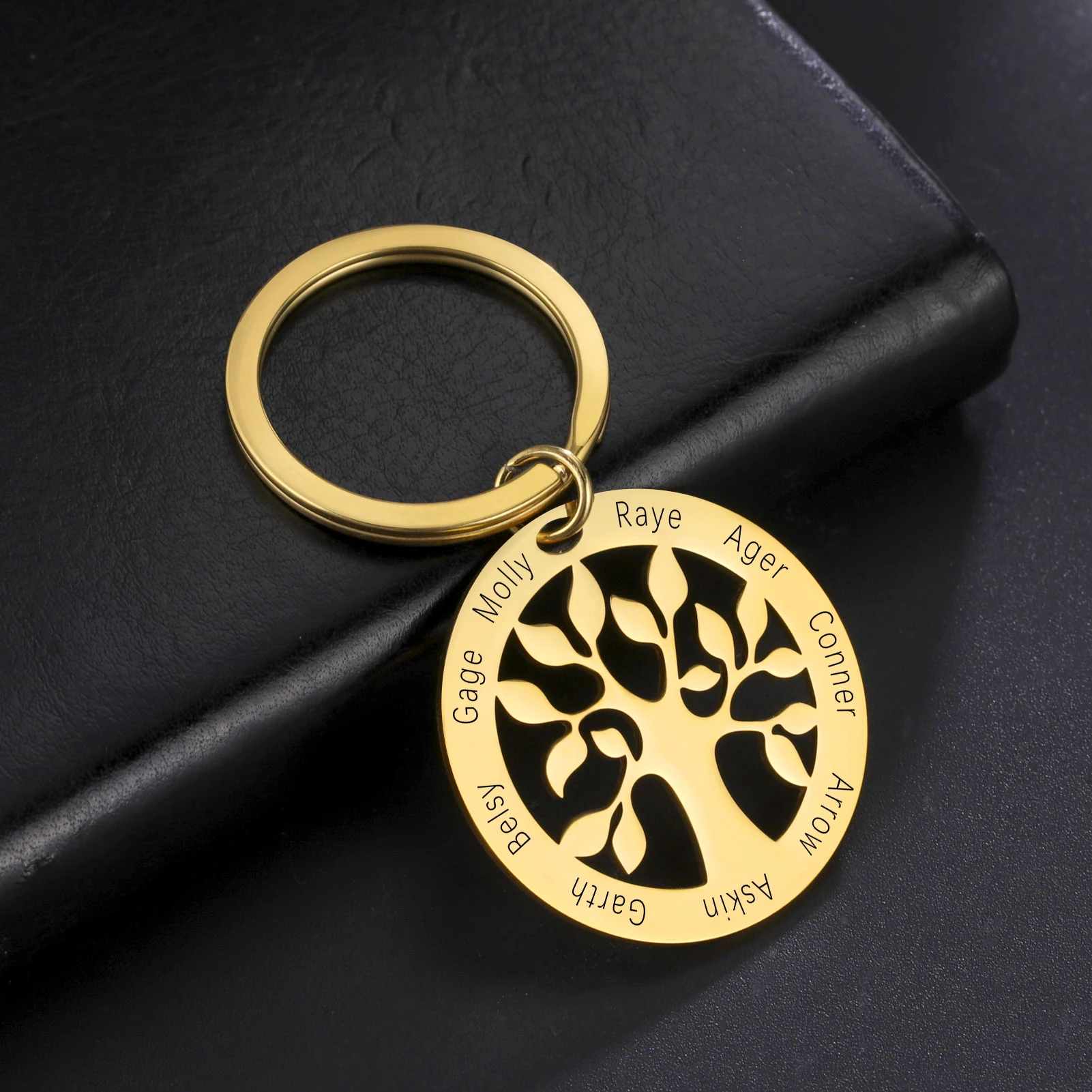 Personalisierter Schlüsselanhänger mit Baum des Lebens, graviert mit Namen, Schlüsselanhänger für Familienmitglieder, Schlüsselschmuck, Geschenke für Paare zum Valentinstag – Detail 9