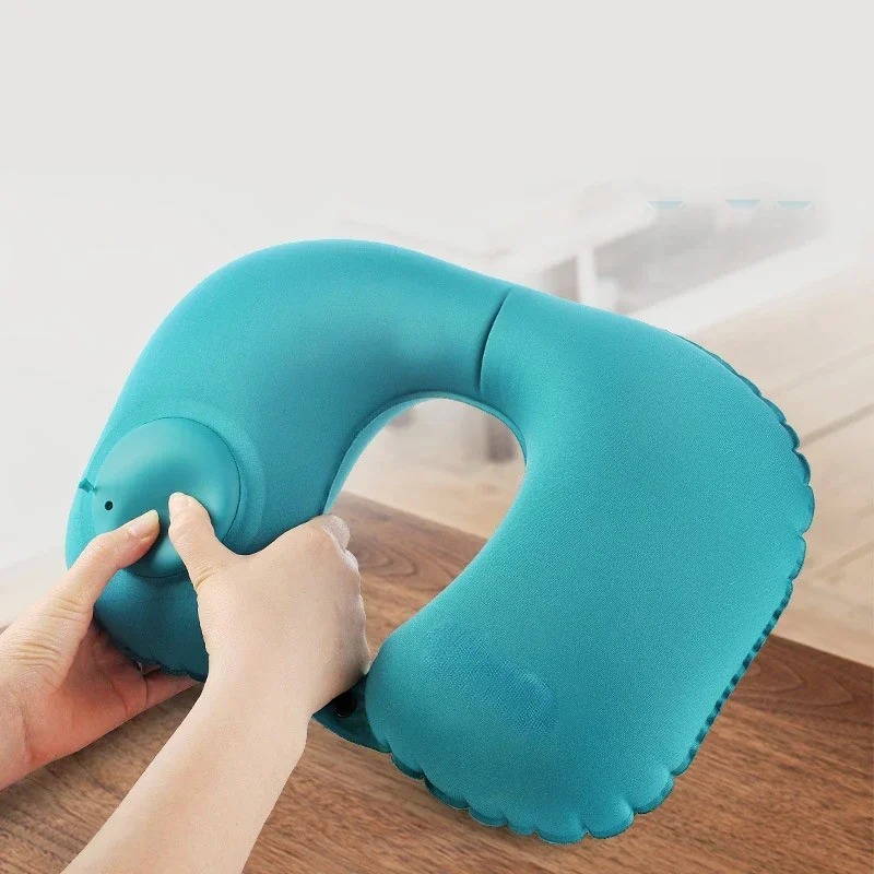 Almohadas de viaje para aviones, almohada inflable súper ligera portátil para el cuello, almohada inflable automática para vértebras cervicales en forma de U