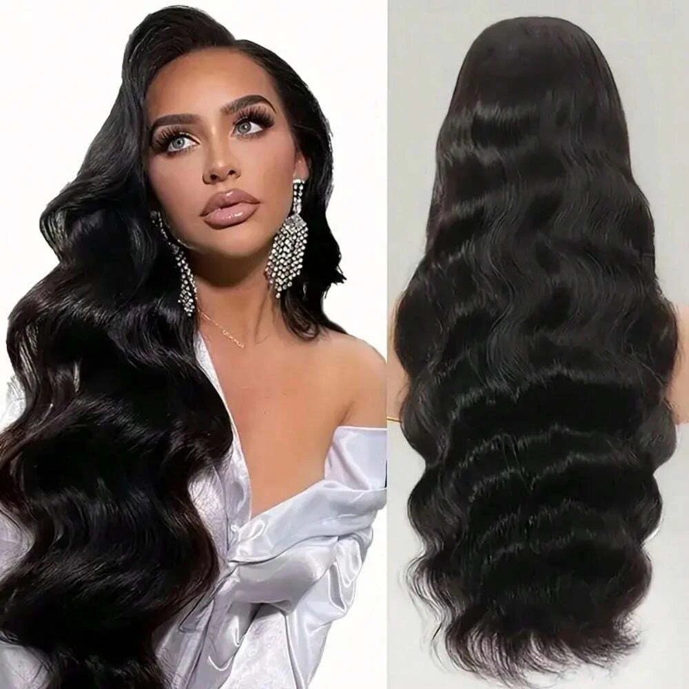 42 Inch 200% Density Body Wave Lace Front Wig Human Hair HD Lace Frontal 13x4 Pre Plucked With Baby Hair For Women Natural Black image 3