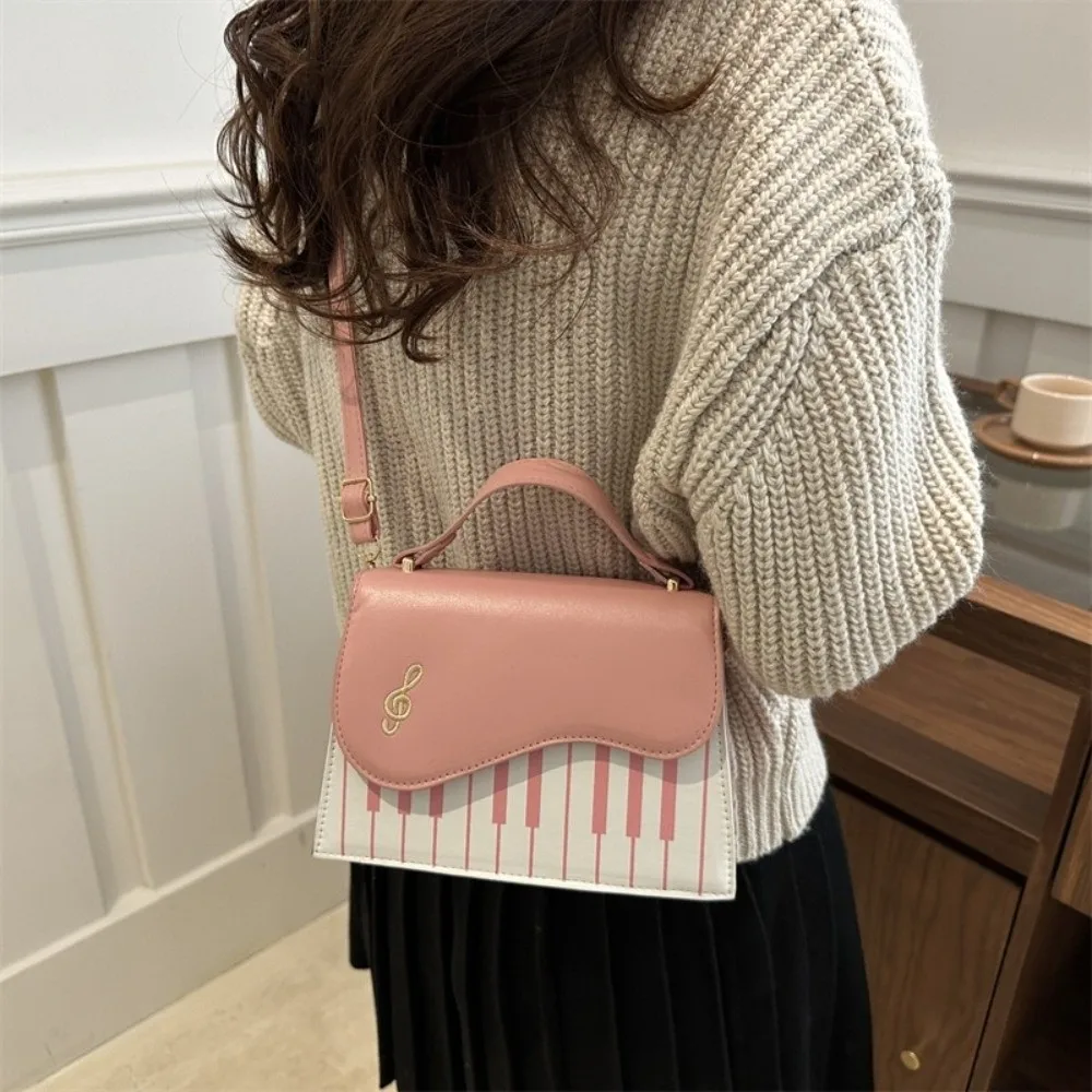 Versatile Contrast Color Piano Note Crossbody Bag Square PU Leather Shoulder Bag Korean Style Flip Women Handbag Girls