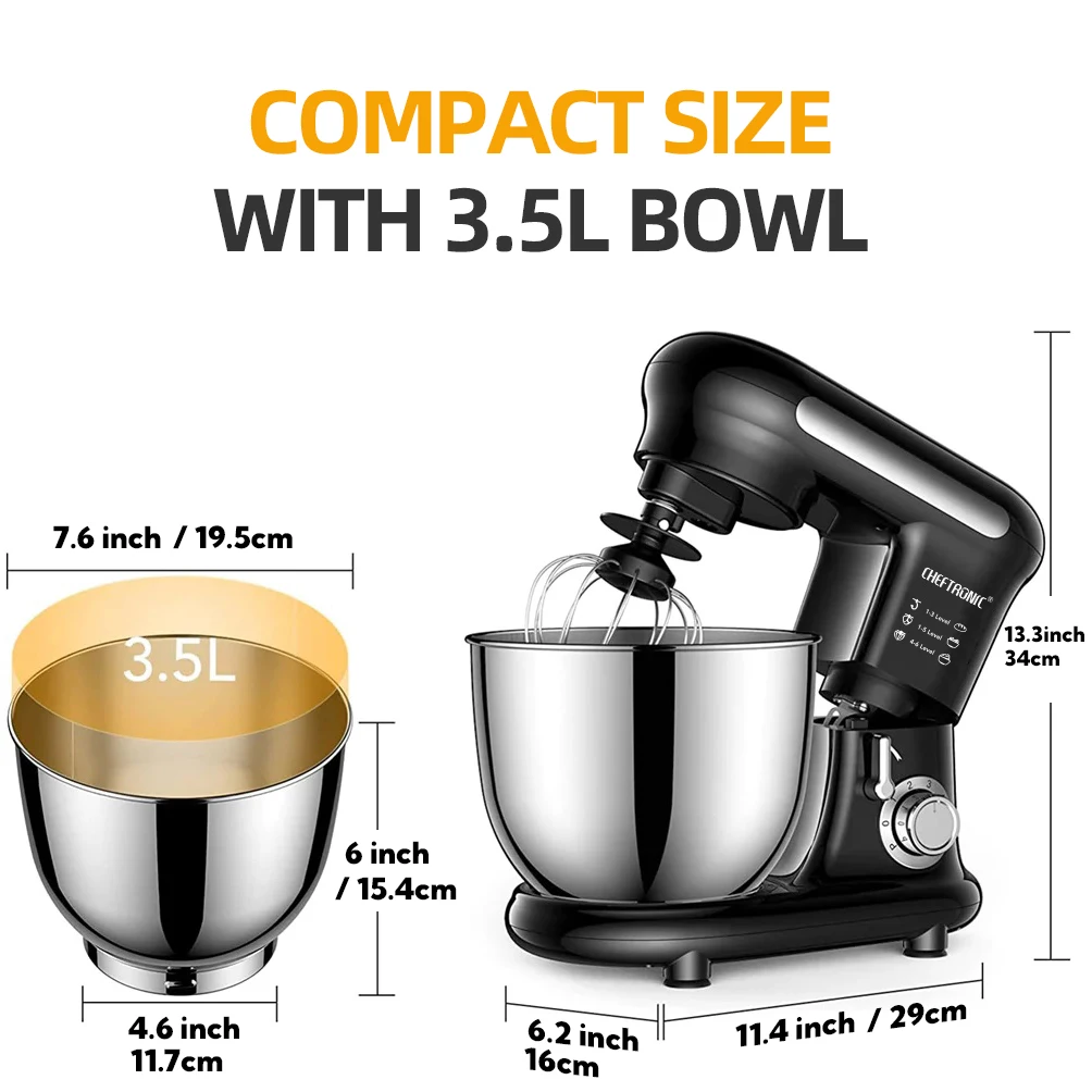 1pc Stand Mixer, Tilt-head Mixers, Kitchen Electric Dough Mixer, For Household Aids, 1000W 3.5L Stainless Steel Bowl (UK plug)