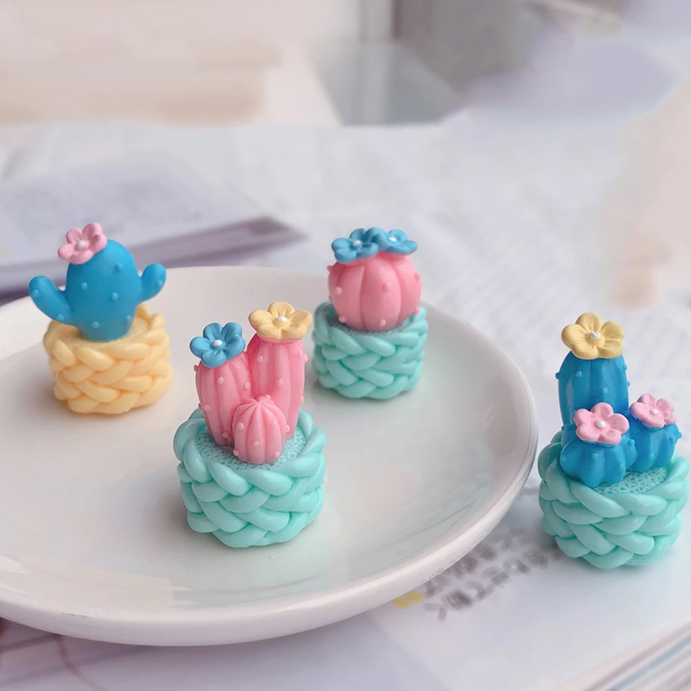 

4 Pcs Mini Cactus Figurines Resin Craft Home Decor Desktop Tabletop Tiny Plant naments Safe Non Fading Easy Placement