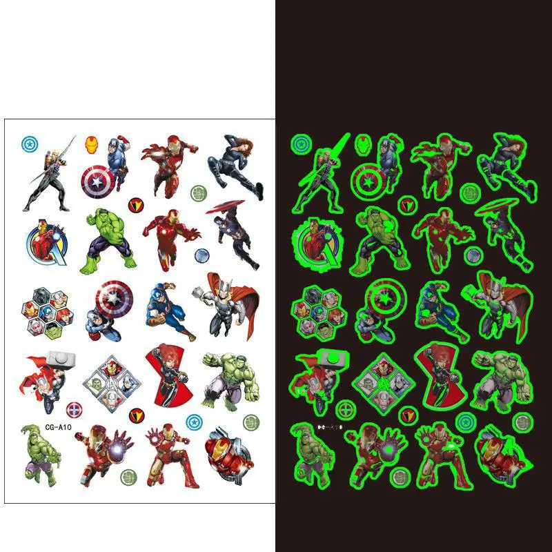 The Avengers Super hero Theme Luminous Tattoo Sticker Spidey Children Arm Face Glowing Tattoo Children Body Art Tattoo