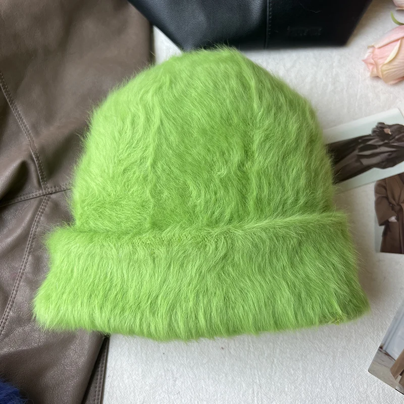 2023 neue Mode Kaninchen Fell Y2k Mützen für Frauen Weiche Warme Flauschigen Angola Winter Hut Weibliche Winddicht Motorhaube Hut Skullies Kappe – Detail 38