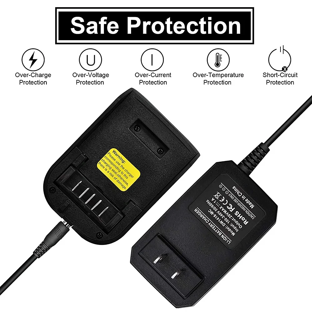 Cargador de batería de iones de litio 1A para Dewalt, reemplazo de litio de 14,4 V y 20V para modelo DCB118, DCB107, DCB115, DCB112, DCB143, DCB206, UE y EE. UU.