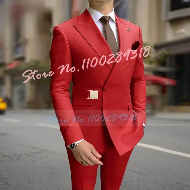 2024 Men Suits with Gold Metal Buckle Men's Casual Blazer Pants Set Handmade Terno Masculino  Костюм Мужской Costume Homme