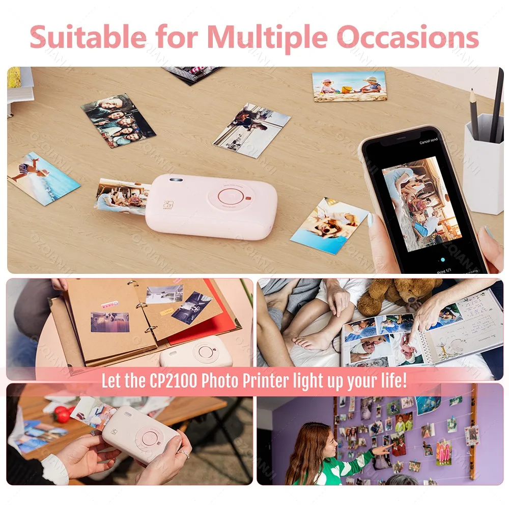 300DPI Mini Color Photo Printer Portable Mini HD Bluetooth Wireless Travel Picture Print Machine Permanent Retention CP2100