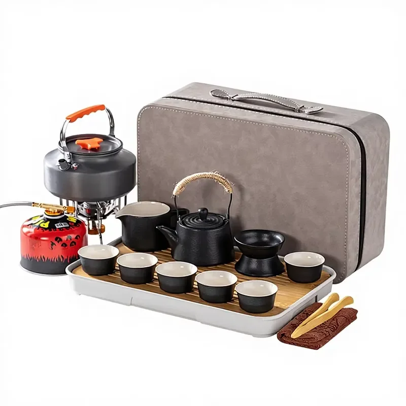 Portable Ceramic Tea Set for Outdoor Travel Camping Car Stove Water Brewer Reservoir Tea Making Equipment Compact Design
