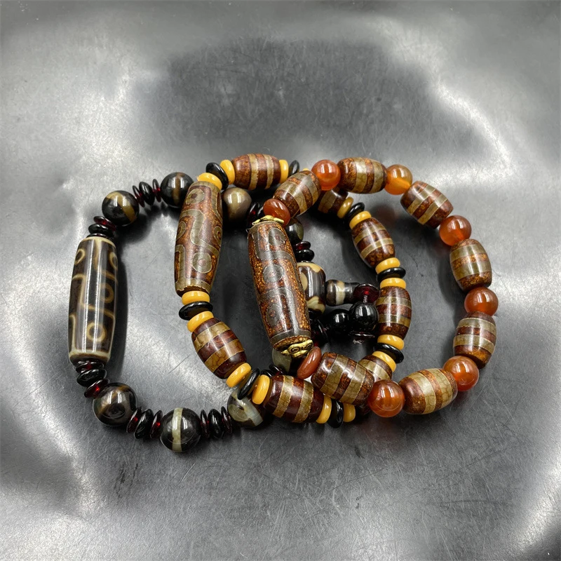 Optimized vintage first-line , old agate nine-eye Dzi bead bracelet