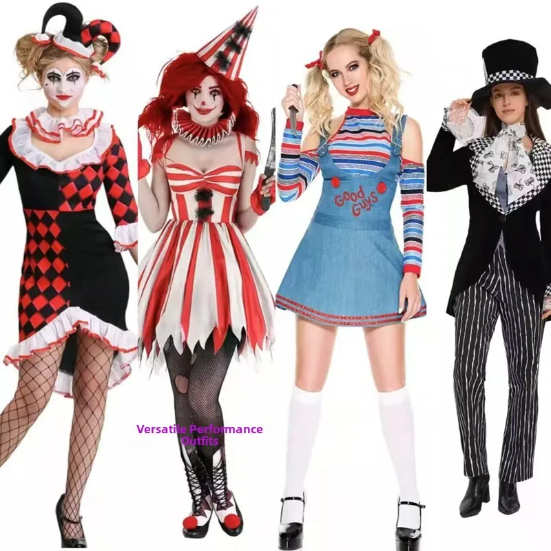 

Halloween Circus Clown Women's Costume Reviving Doll Dress Mad Hatter Magicician Cosplay Clothes Women's Traditional Costume