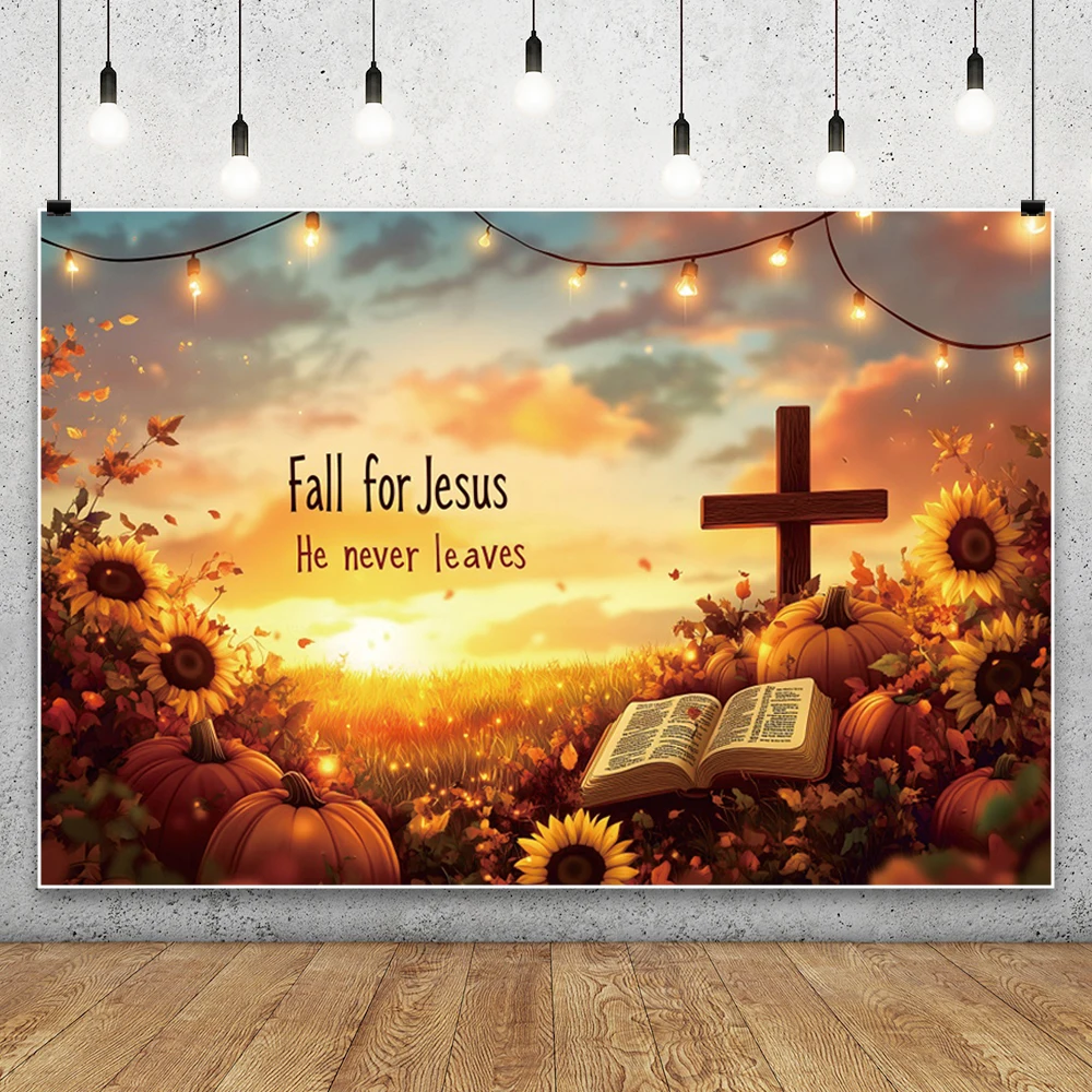 Осень для Иисуса, осенний пейзаж, фон для фотосъемки, тыквы, подсолнухи, украшение в виде кленового листа, семейная вечеринка, фон для фотосессии