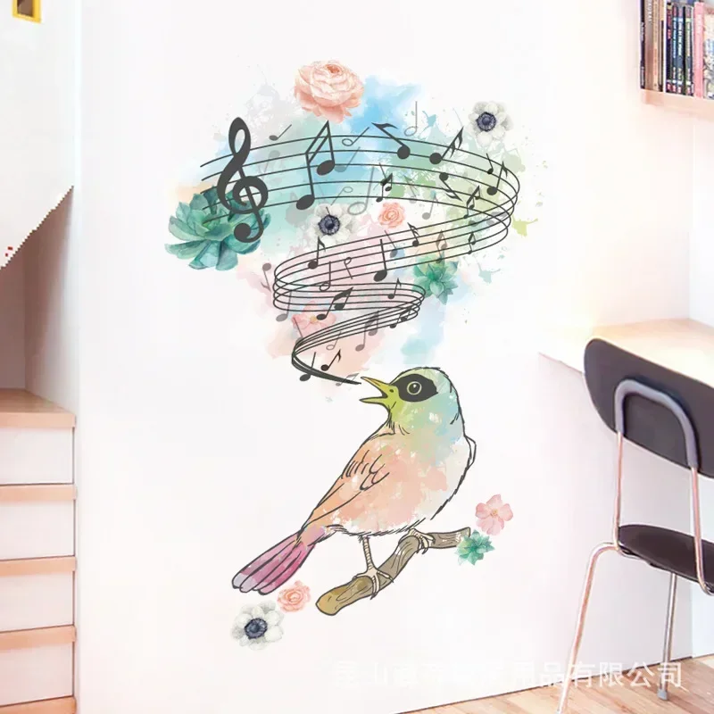 Painted Notes Bird Art Wall Stickers for Living Room Bedroom Kids Room 3D Wall Stickers Support A Generation Music Play Room