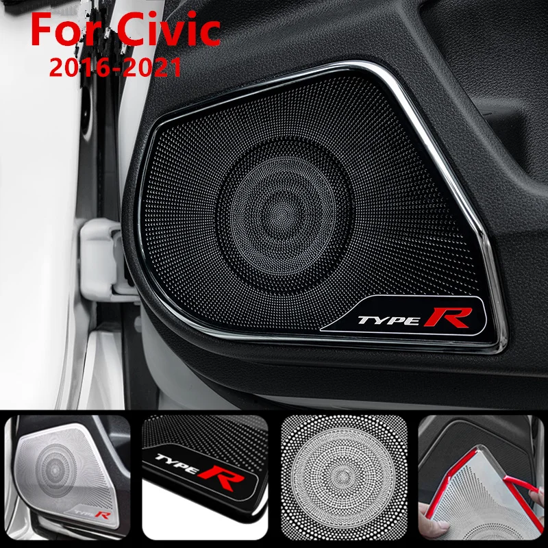 For Honda Civic 10th 2016-2021 TYPE R Car Door Speaker Cover Stainless Steel Front Door Horn Decorative Cover