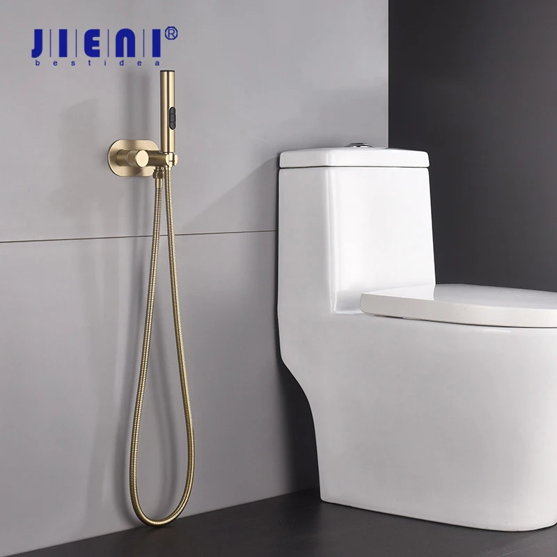 

JIENI Brush Gold Bathroom Bidet Shower Faucets Wall Mount Brass Bidet Sprayer For Toilet Hot And Cold Water Mixer Bidet Shower