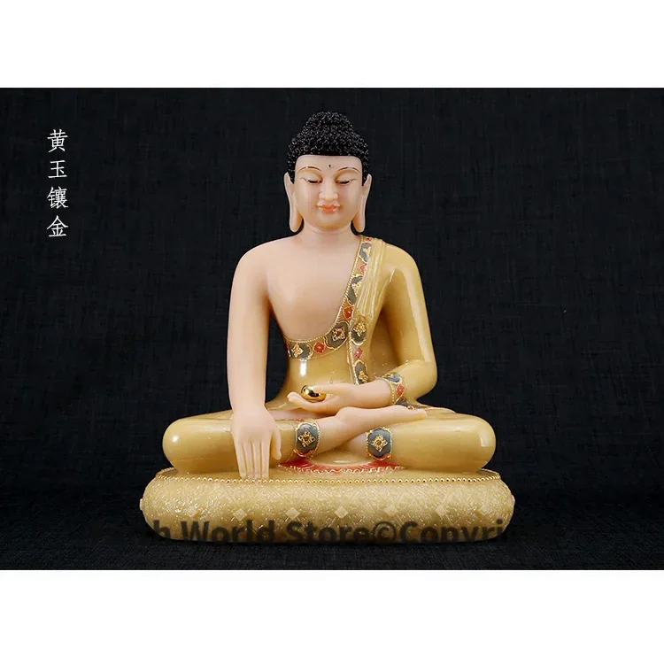 30CM LARGE- Buddhist high-grade Sakyamuni Buddha jade gilding carving Sculpture statue Home SHOP TOP efficacious Talisman Mascot