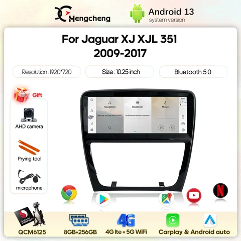 재규어 XJ XJL 351 2009 2017 차량용 멀티미디어 비디오 플레이어, GPS 네비게이션, 카플레이, 4G 와이파이, 10.25 인치 안드로이드 13, 오리지널 시스템 유지
