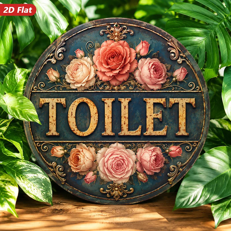 CIFBUY Vintage 2D Flat Round Aluminum Wall Art Waterproof Durable Metal Sign Decor for Bathroom Hallway Laundry Room Pantry