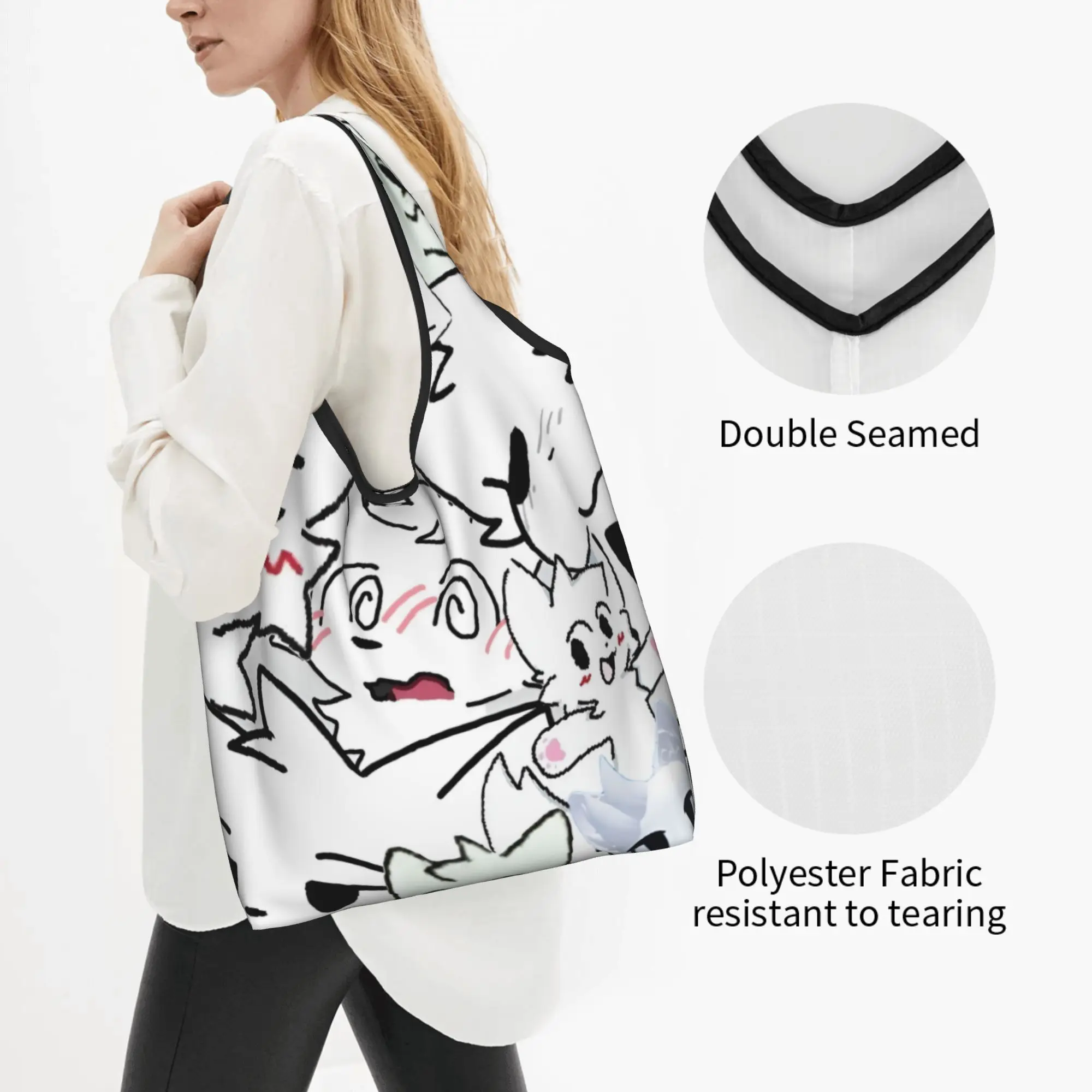 Custom Boykisser Silly Cat Shopping Bags Women Portable Large Capacity Groceries Internet Popular Tote Shopper Bags