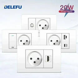 DELEFU White Retardant PC Israel USB Type C Fast Charging Wall Socket Light Tuya Wifi Smart Switch Sat TV Tel Doorbell Curtain