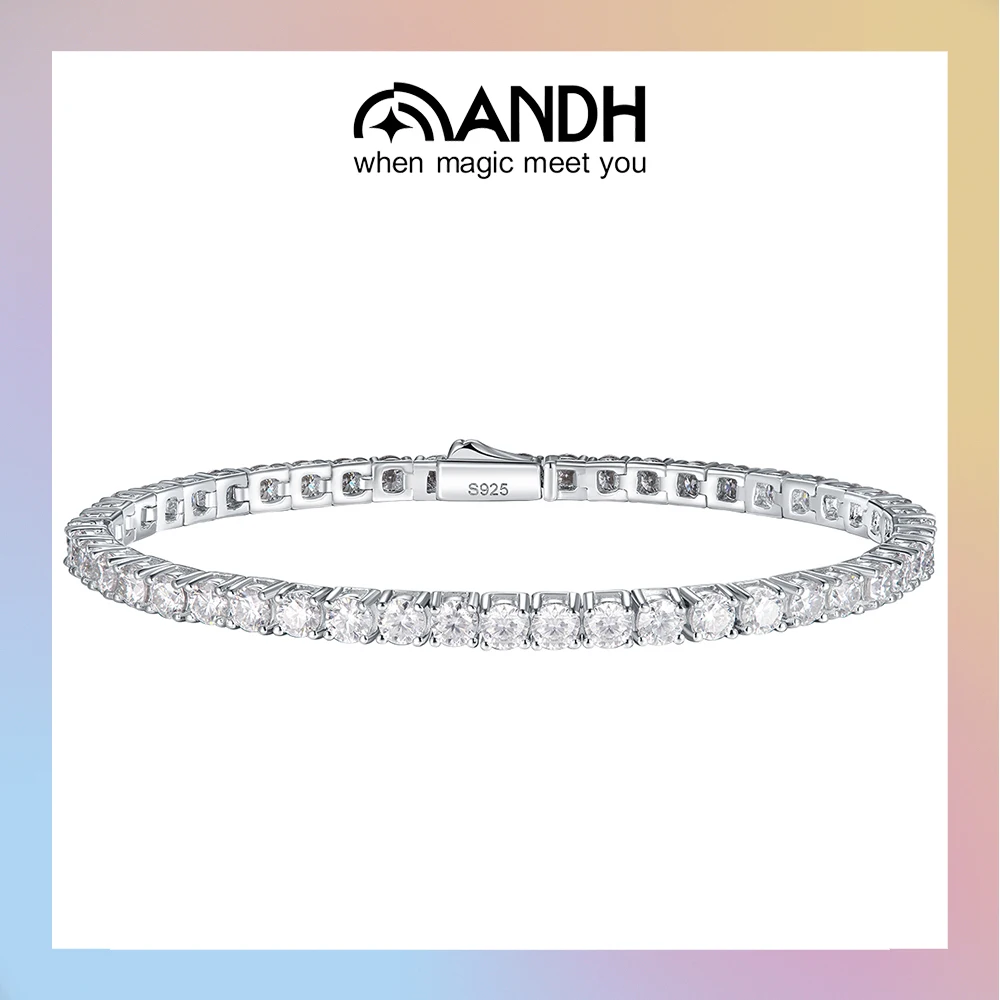 

ANDH D Color VVS1 Tennis Bracelet for Women Man 925 Silver Lab Diamond Bracelet Wedding Party Engagement Wedding Fine Jewelry