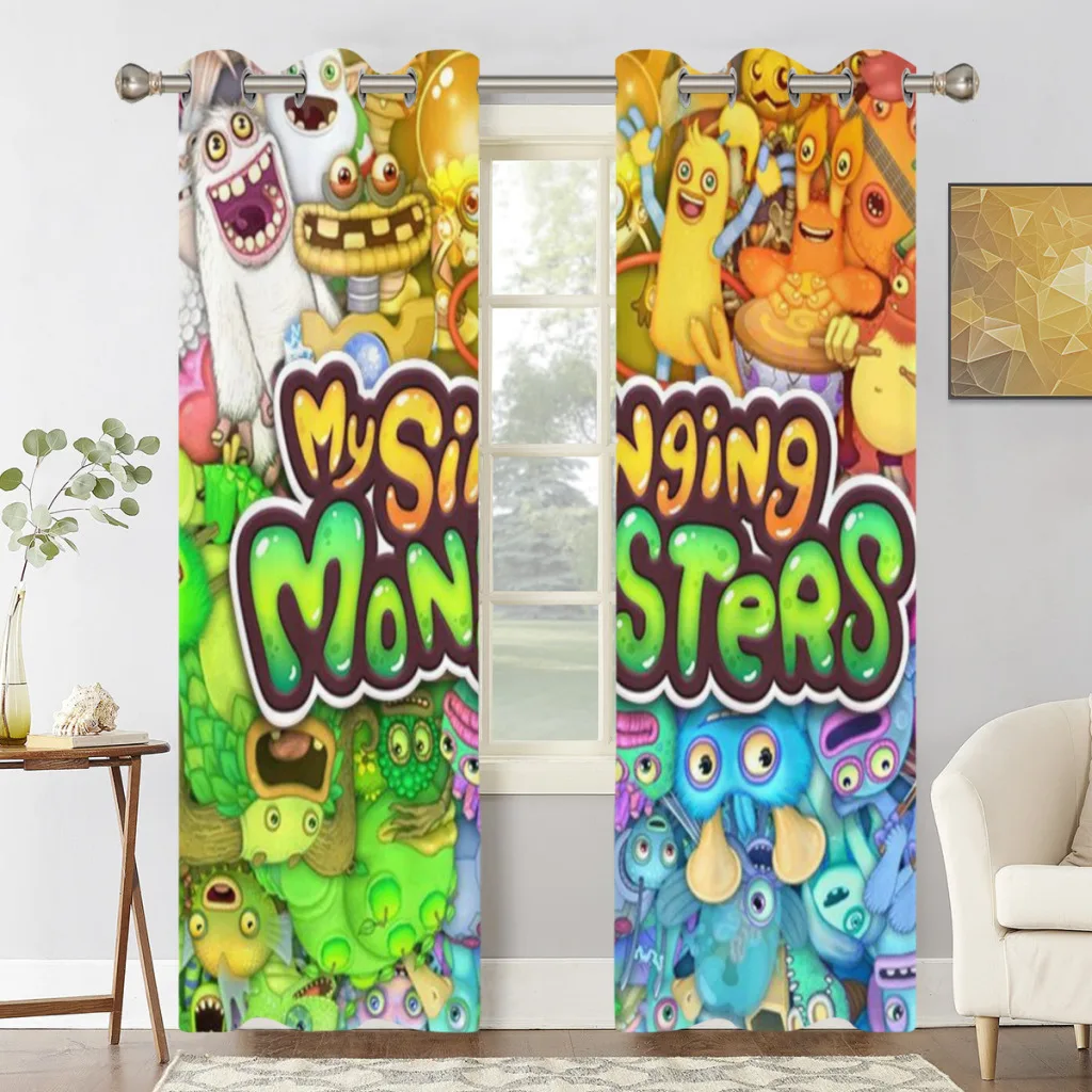 

My Singing Monsters 2 PC Blackout Windows Curtain for Living Room Bedroom Bathroom Curtains