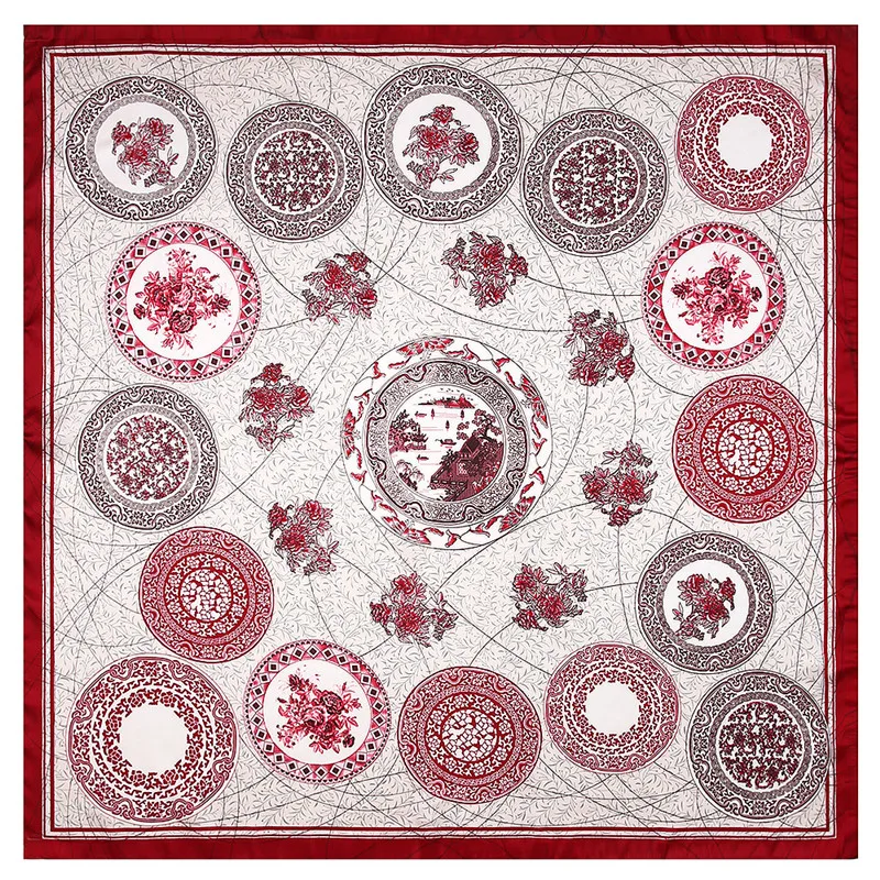 90x90cm Square Shawl Bandana for Head Large Hijab Scarfs For Ladies 2024 Fashion Brand Scarves For Women Print Silk Scarf Female