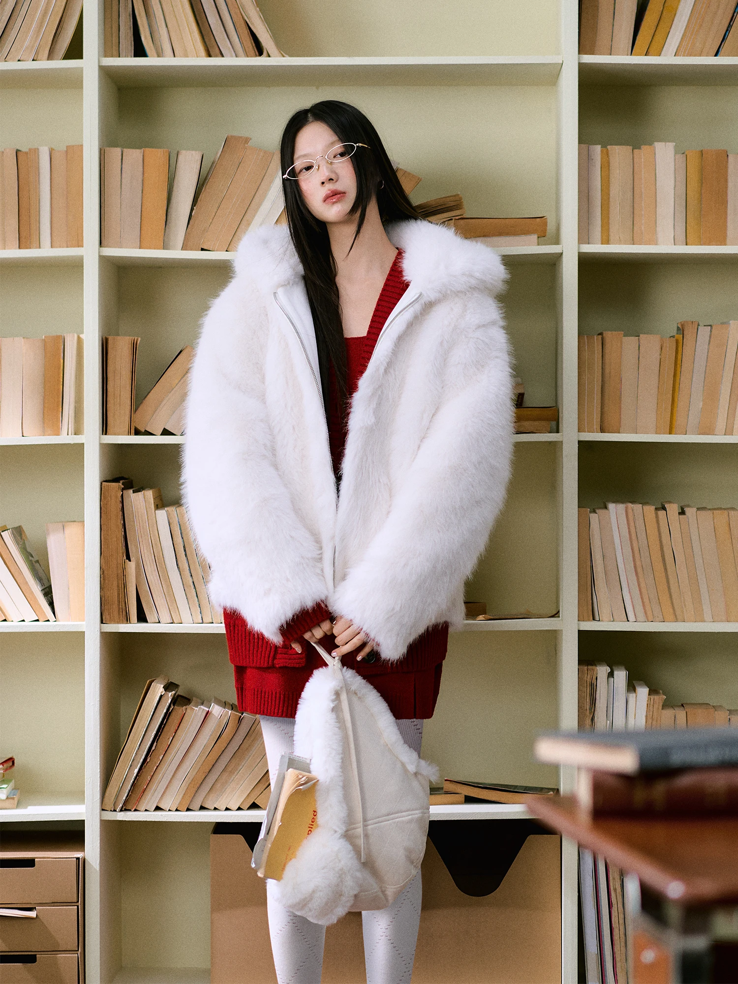 LaluneDuCiel Women's Casual Fur Coat Winter Hat Inteated Eco-friendly Artificial Leather Warm Plu Outerwear Zipper Sle