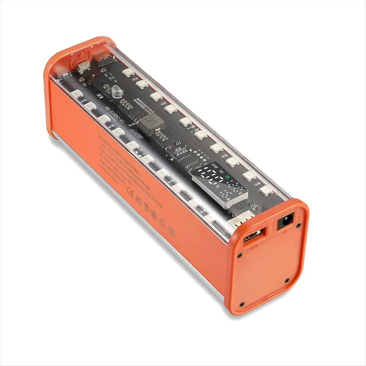 DT1946 Mon.8 Slots 18650 Power Bank Case 22.5W Fast Charging DIY Battery Box Digital Display USB Type C DC5.5x2.1 Output Orange