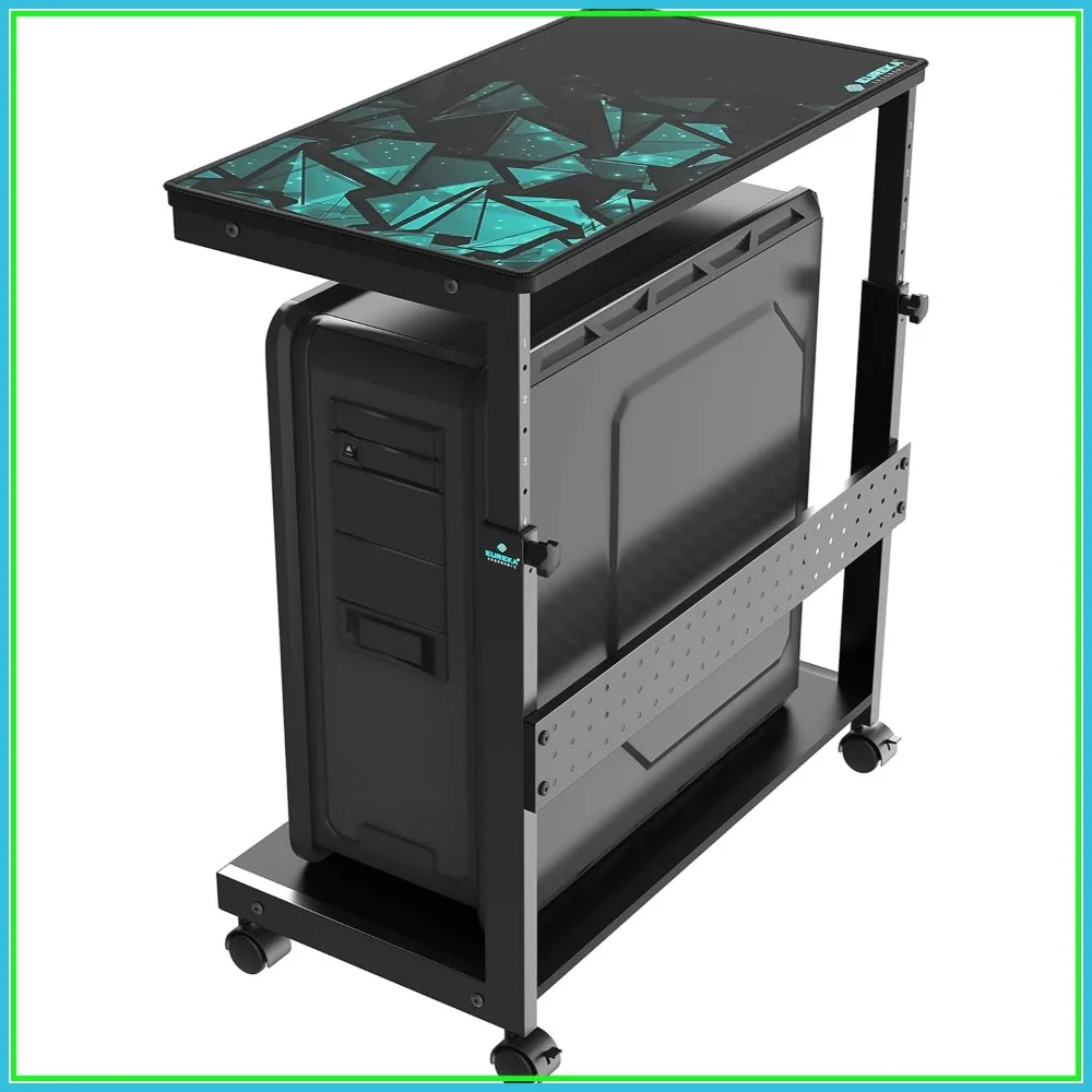 

Height Adjustable PC Stand, 2-Tier Tower Cart for ATX Case & Printer, Metal Rolling Computer Desk for Home Office Gaming