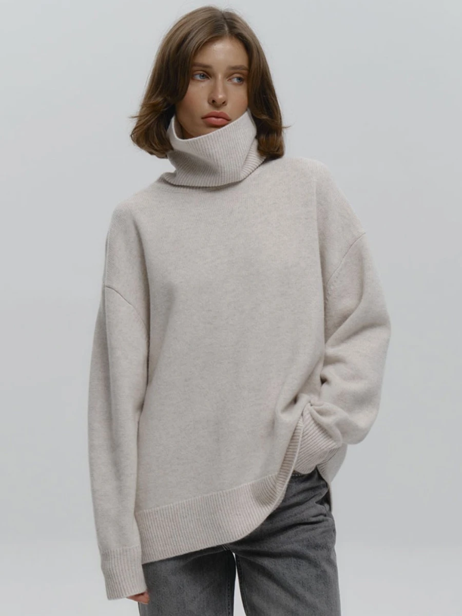 

Long Sleeve Solid Color Loose Fit Casual Warm Jumpers Blubelle Women's Autumn Winter Turtleneck Knit Pullover Sweater