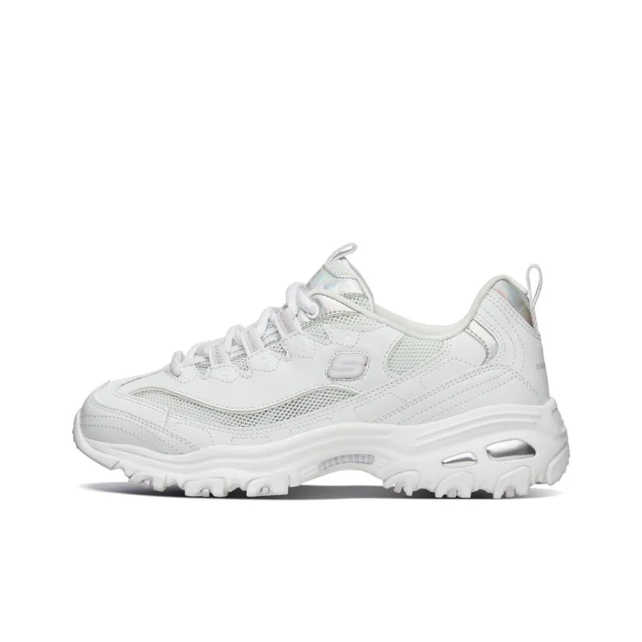 Skechers D'Lites 1.0 Abrasion Resistant Breathable Low top Chunky Sneakers Women's Laser Pure White 66666200-WHT